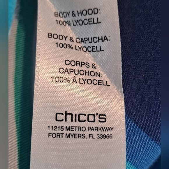 Chicos Top Womens SIZE 2 Blue Zenergy Striped Tie Up Tunic Hood - Picture 5 of 8